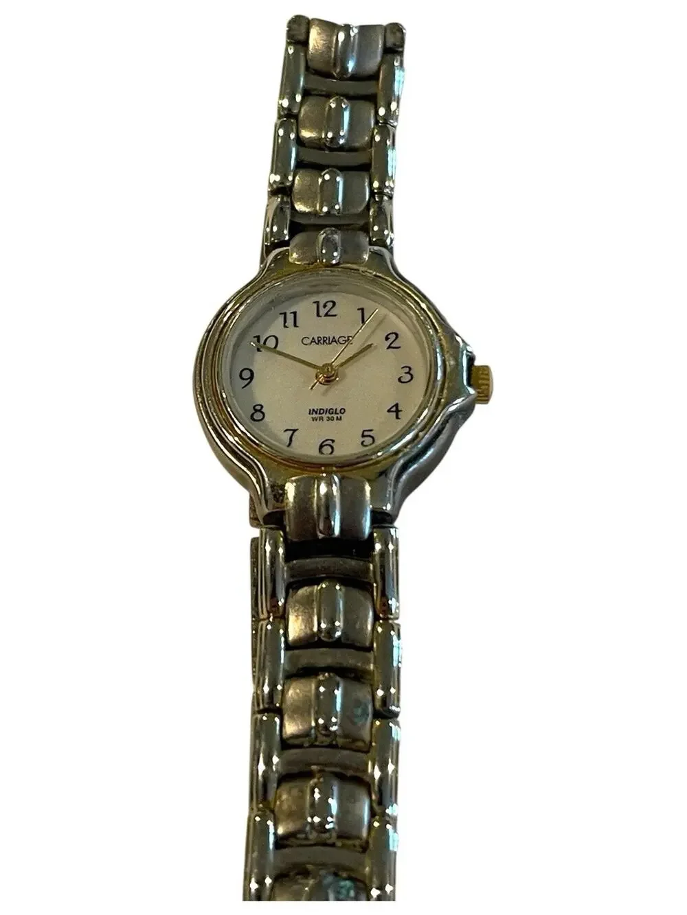 Carriage By Timex Indiglo White Dial Round Silver Tone Case 24 mm Link Bnd Watch